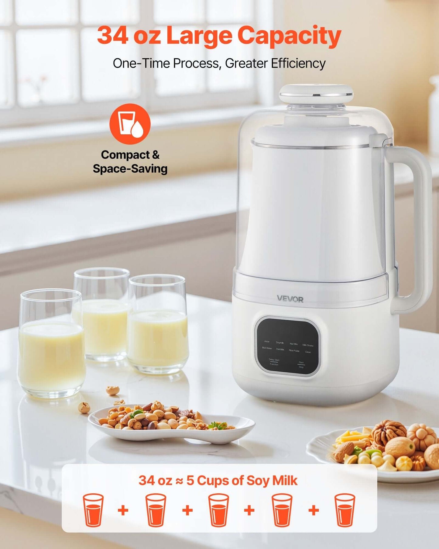 34 Oz Soy Milk Maker 200 W blending  Blending and 12-Hour Delay