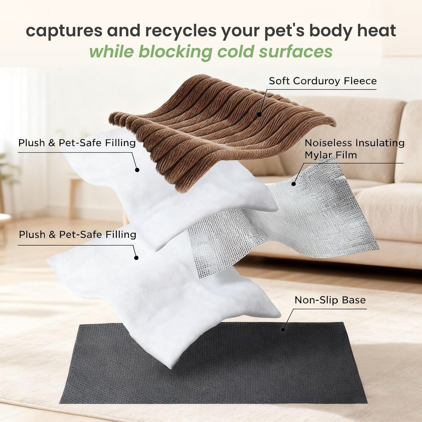 Self-warming pet mat for pets 