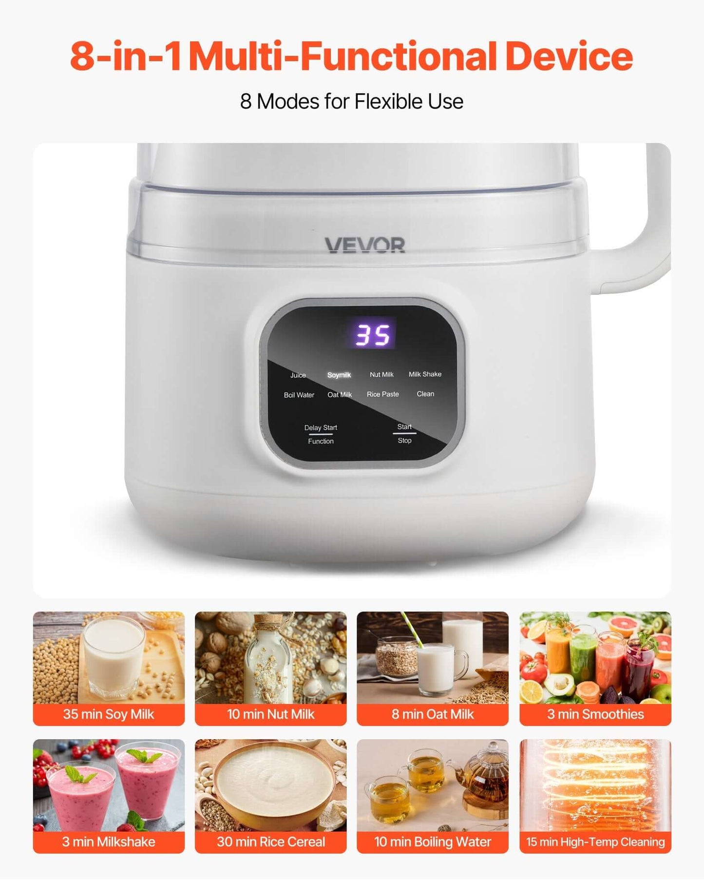 34 Oz Soy Milk Maker 200 W blending  Blending and 12-Hour Delay