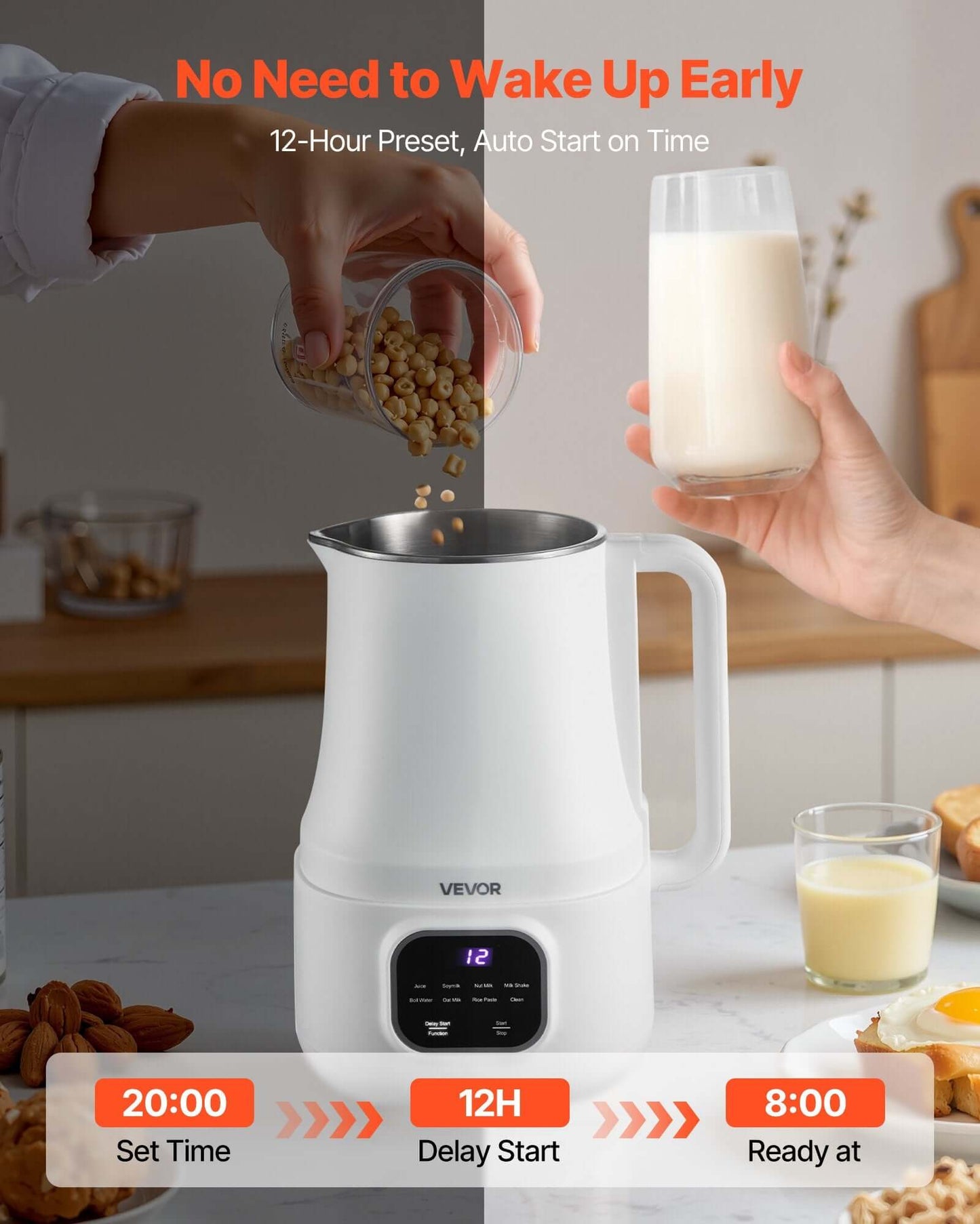 34 Oz Soy Milk Maker 200 W blending  Blending and 12-Hour Delay