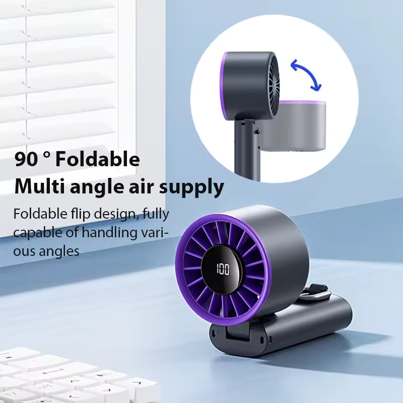 Travel Turbine Fan featuring a 90° foldable design for multi-angle air supply and convenient airflow control.